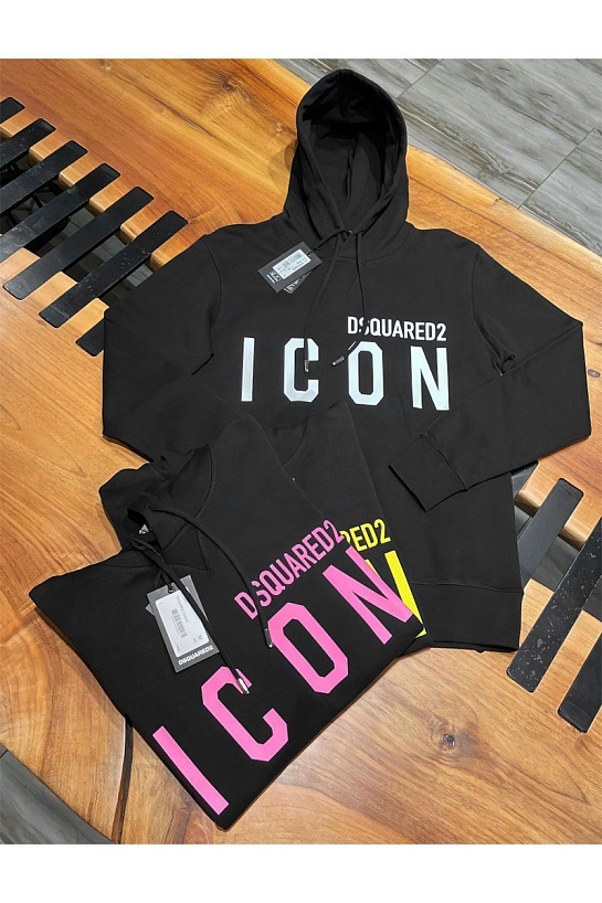 Чёрное худи Dsquared2 "ICON" white logo-print