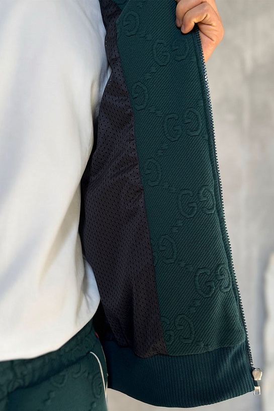 Зелёная кофта на молнии Gucci GG jacquard