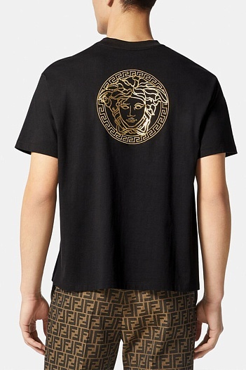 Чёрная футболка Collaboration Fendi x Versace Fendace Logo   