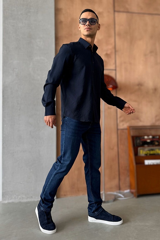 Мужская рубашка Hermes H embroidered - Navy