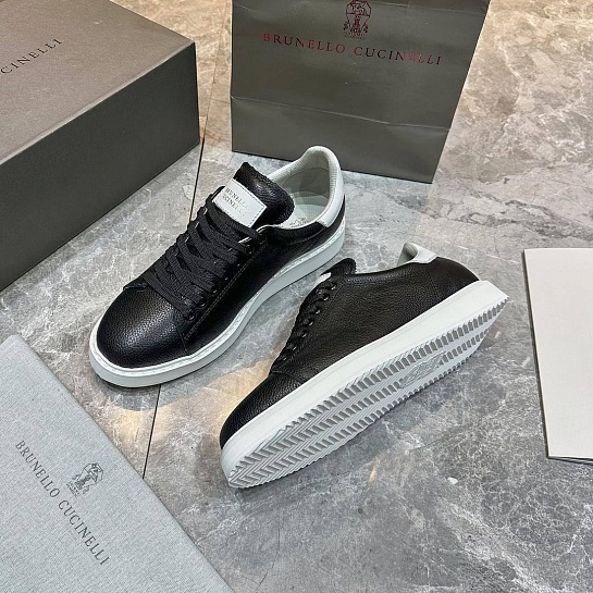 Мужские кроссовки Brunello Cucinelli grain leather - Black
