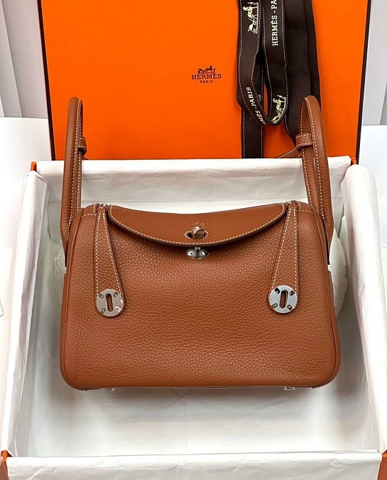 Женская кожаная сумка Hermes Lindy Premium 26x18x13 см - Brown