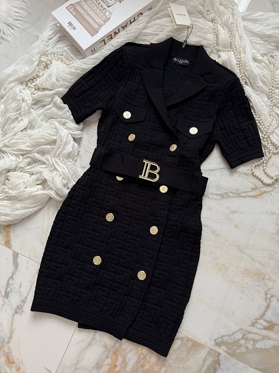 Женское бандажное мини платье Balmain чёрного цвета