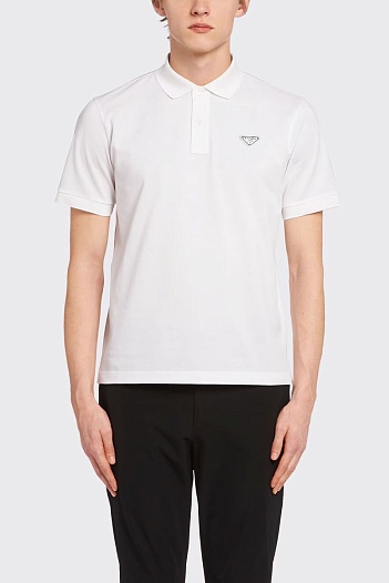Поло белого цвета Prada logo-plaque   