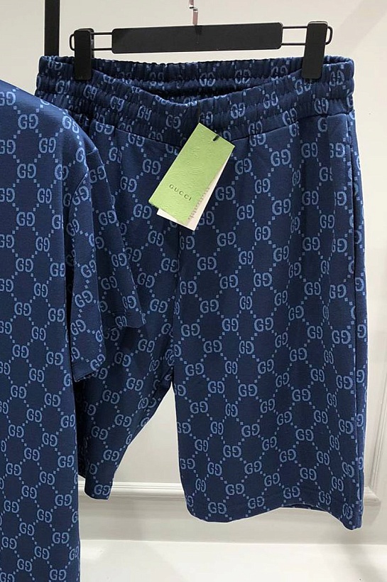 Шорты синего цвета Gucci GG monogram-pattern