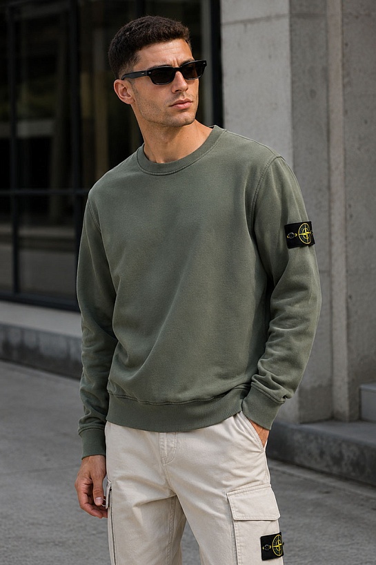 Мужской свитшот зелёного цвета Stone Island Compass-patch