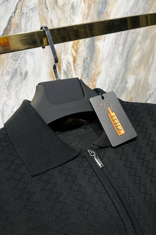 Мужское поло чёрного цвета Zilli zip neck