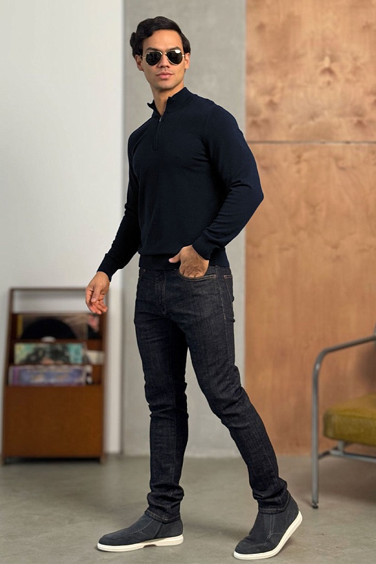 Тёмно-синий джемпер Loro Piana Zip Neck