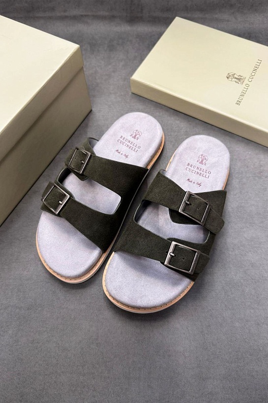 Кожаные шлёпанцы Brunello Cucinelli Urban - Khaki