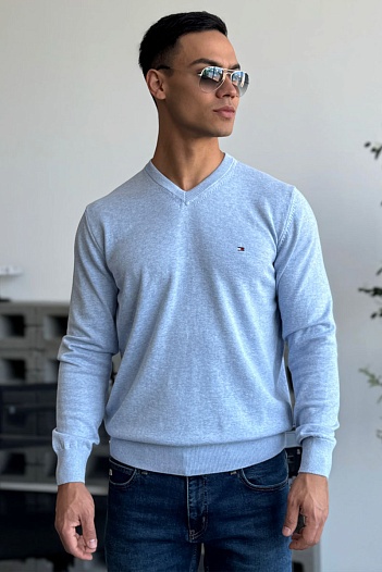 Мужской джемпер Tommy Hilfiger logo-embroidered - Blue   