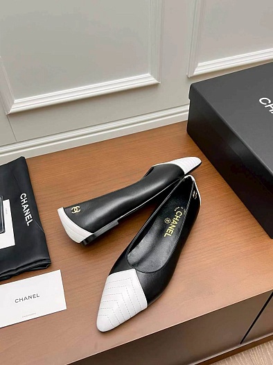 Женские кожаные балетки чёрного цвета Chanel premium   
