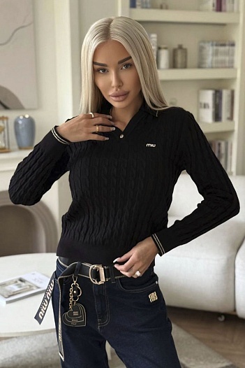 Женское поло с длинным рукавом MIU MIU premium - Black   