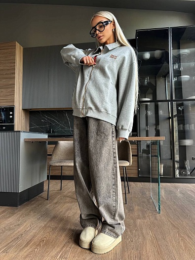 Женский серый бомбер MIU MIU   