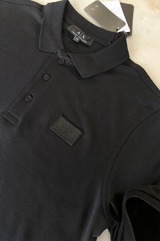 Мужское чёрное поло Armani Exchange rubber logo
