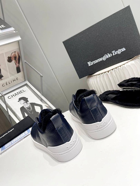 Кроссовки с мехом Ermenegildo Zegna Triple Stitch low-top - Navy