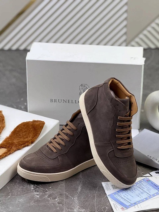 Замшевые кроссовки с меховой стелькой Brunello Cucinelli