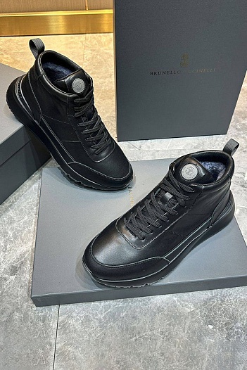 Кожаные кроссовки с мехом Brunello Cucinelli high-top - Black   