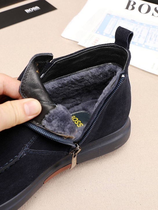 Замшевые лоферы с мехом Hugo Boss high-top - Navy