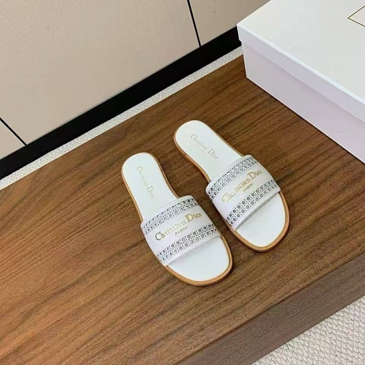 Женские кожаные шлёпанцы Dior Premium - White   