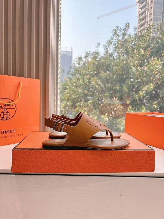 Женские кожаные сандалии Hermes Premium - Brown