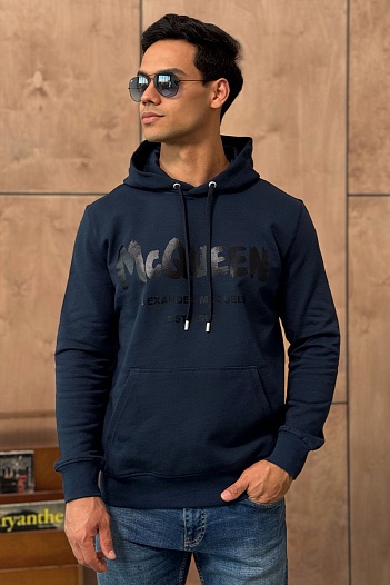 Тёмно-синее худи Alexander McQueen graffiti logo-print   