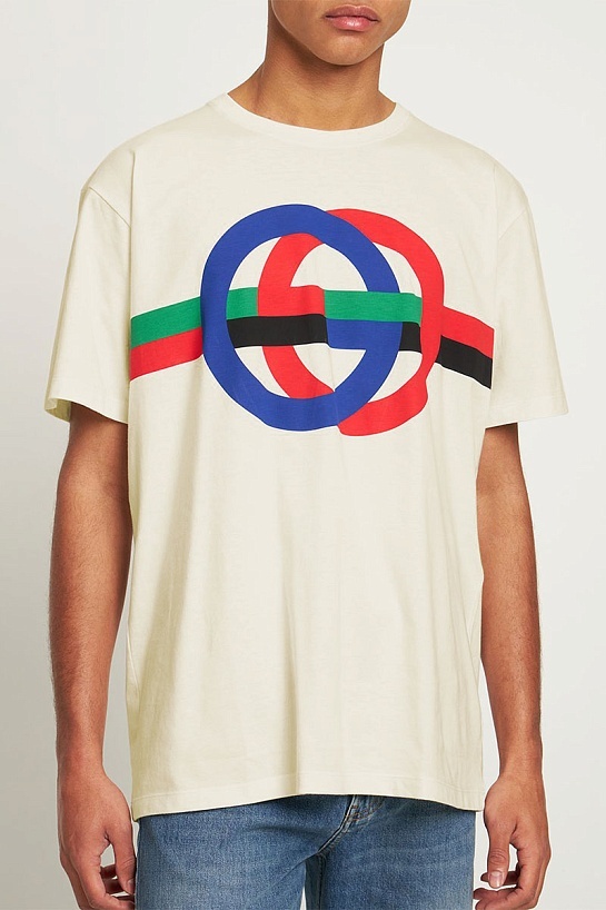 Мужская футболка бежевого цвета Gucci GG print