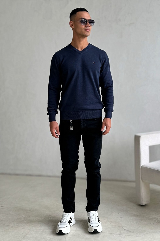 Мужской джемпер Tommy Hilfiger logo-embroidered - Navy