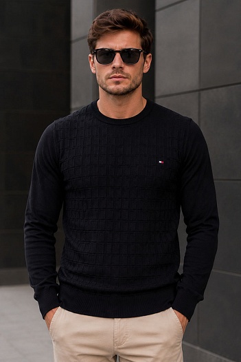 Мужской джемпер Tommy Hilfiger logo-embroidered - Black   
