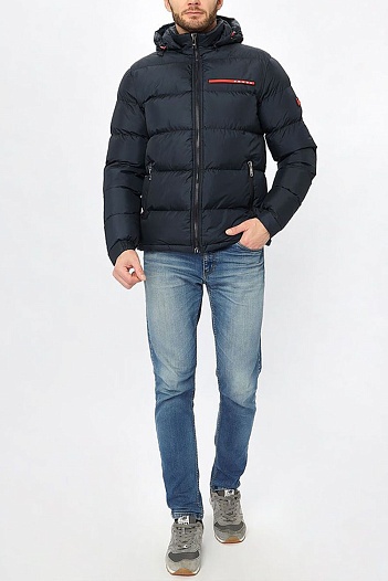 Куртка Prada синего цвета red stripe logo   