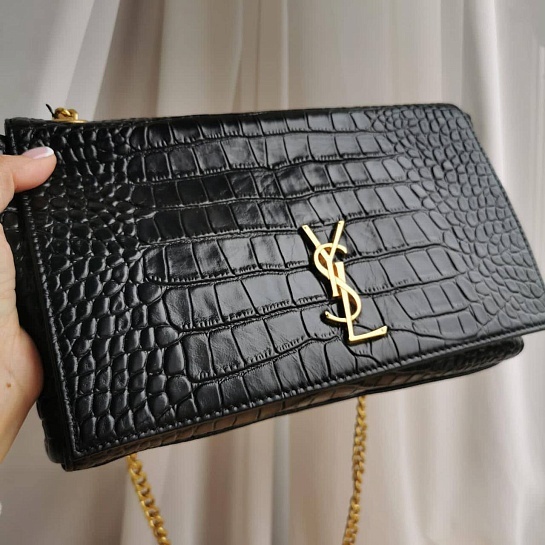Женская чёрная кожаная сумка Yves Saint Laurent 32x19 см