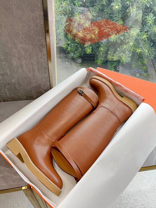 Женские кожаные сапоги Hermes Premium - Brown