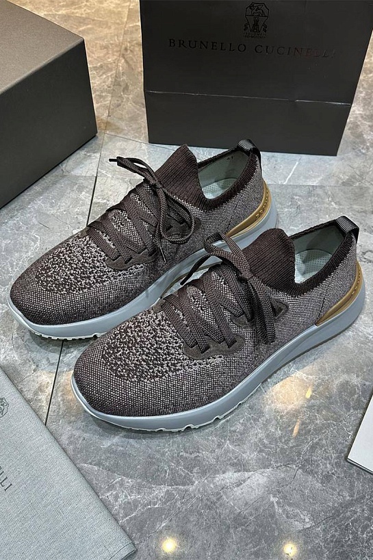 Текстильные кроссовки Brunello Cucinelli коричневого цвета