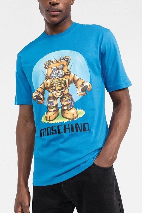 Синяя футболка Moschino Couture Robot Teddy graphic-print