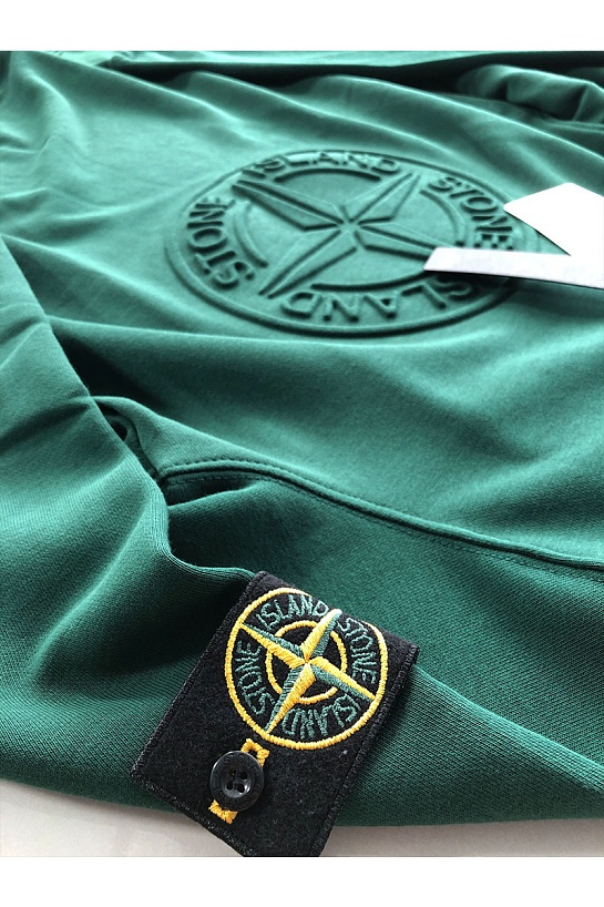 Мужской светло-зелёный свитшот Stone Island с патчем на плече embossed logo