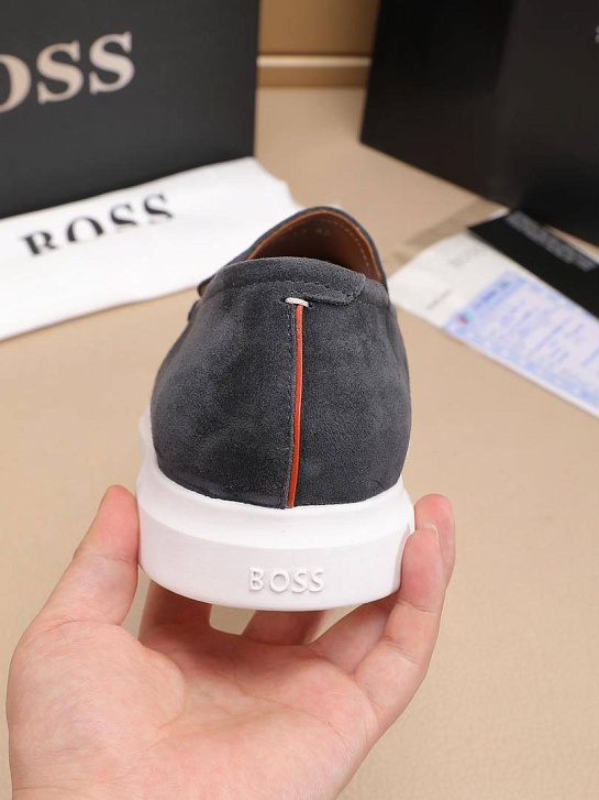 Замшевые лоферы Hugo Boss embossed logo - Grey