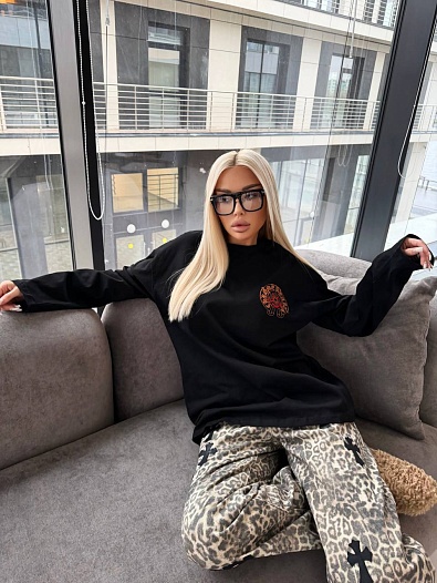 Женский трикотажный лонгслив Chrome Hearts Premium - Black   