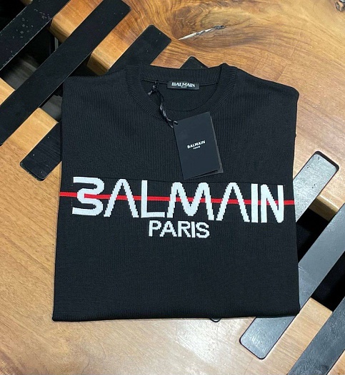 Чёрный джемпер Balmain intarsia logo jumper   