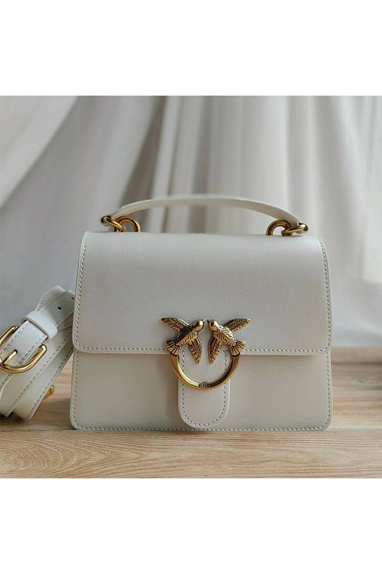Кожаная сумка Love 25x18 см - White / Gold