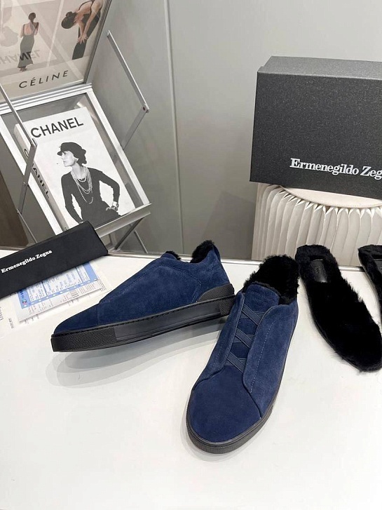 Кроссовки с мехом Ermenegildo Zegna Triple Stitch - Navy