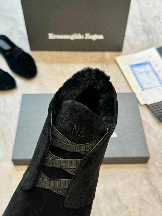 Кроссовки с мехом Ermenegildo Zegna Triple Stitch - Black