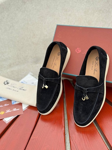Женские замшевые лоферы Loro Piana Open Walk - Black   