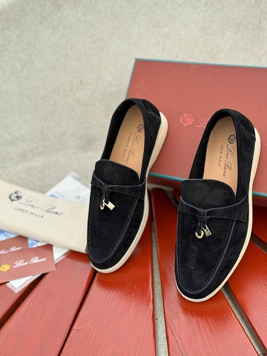 Женские замшевые лоферы Loro Piana Open Walk - Black
