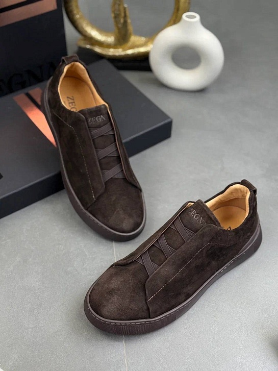 Замшевые кроссовки Zegna Triple Stitch