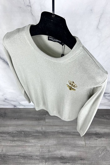 Серый джемпер Dolce&Gabbana bee crown embroidered   