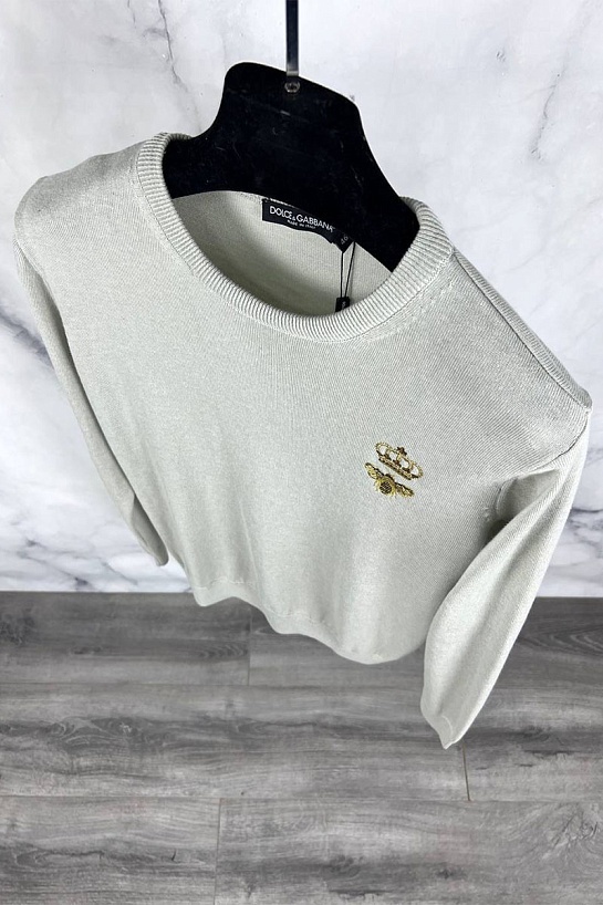 Серый джемпер Dolce&Gabbana bee crown embroidered
