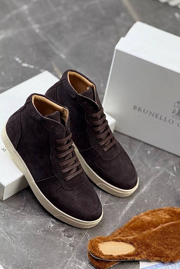 Замшевые кроссовки с меховой стелькой Brunello Cucinelli   