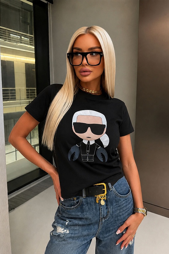 Женская чёрная футболка Karl Lagerfeld "Cancer"