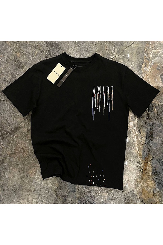 Чёрная оверсайз футболка Amiri paint drip core