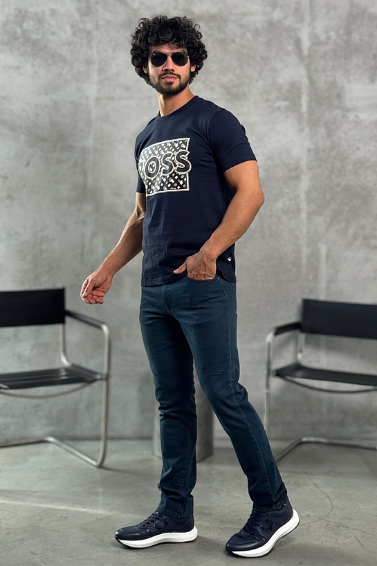 Мужская синяя футболка Hugo Boss logo-print