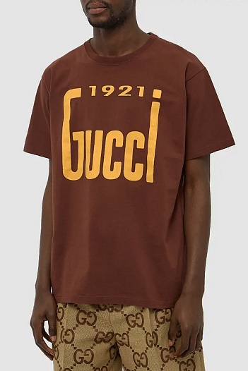 Брендовая оверсайз футболка Gucci 1921 logo - Brown   